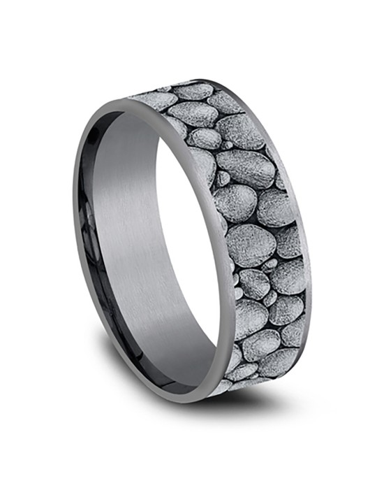Gentlemen's River Rock Thin Edge Comfort Fit Band in White Gold and Grey Tantalum